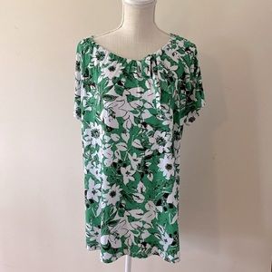 Liz McCoy woman’s green floral top short sleeve tie bow pull strap neck…